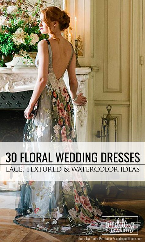 30 Floral Wedding Dresses That Are Incredibly Pretty ❤ Our gallery of floral… Alternative Wedding Dresses Color, Wedding Dresses Floral Applique, Champagne Floral Wedding Dress, Wedding Dress Colorful Embroidery, Color Floral Wedding Dress, Colored Bridal Gowns, Garden Party Wedding Dresses, Multi Colored Wedding Dresses, Amazing Dresses Gowns