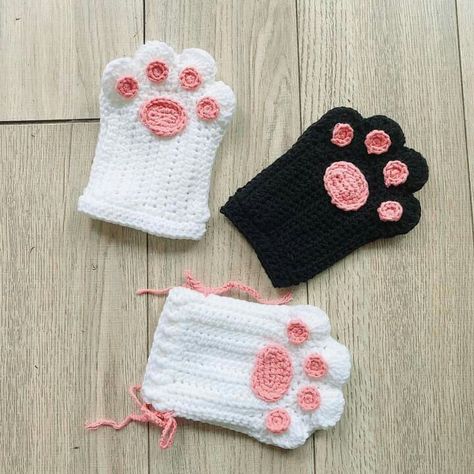 Black Pink Crochet, Crochet Cat Paw Gloves, Glove Pattern, Crochet Gloves Pattern, Confection Au Crochet, Kawaii Crochet, Crochet Fashion Patterns, Crochet Gloves, Crochet Diy