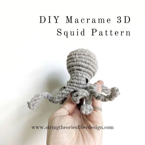 10 Card roundup of some of my original 3D macrame patterns! These are all beginner friendly and include beginner's knot guides if you've never picked up some rope before. 🥰 There are also some sneaky affiliate discount codes for supplies inside the instructions, and links on what to try next. Have you tried any of these?? Leave a comment telling me what you enjoyed most about these patterns and I'll send ya a little discount code for your next one! #learntomacrame #diymacrame #macramepat... Macrame Sea, 3d Macrame, Squid Pattern, Macrame Animals, Learn Macrame, Knot Guide, How To Macrame, Knots Guide, Macrame Wall Hanging Diy