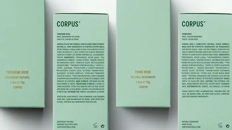 Corpus Naturals deodorants - Fonts In Use Eco Packaging Design, Vegan Deodorant, Supplements Packaging, Cosmetics Products, Skin Care Packaging, Branding Design Packaging, The Body Book, Menstrual Cup, Cosmetic Design