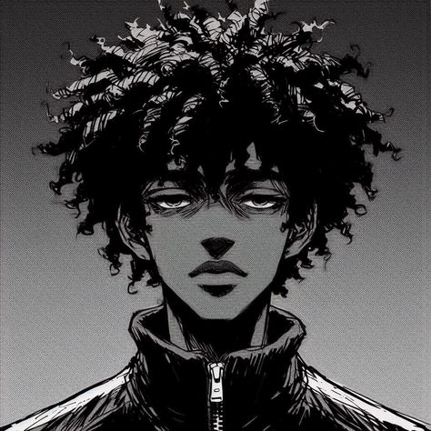 Black Anime Characters Design, Black Man Anime Art, Character Design Black Male, Black Boy Pfp Anime, Anime Afro Hair, Anime Black Male, Afro Character Design, Black Anime Men, Black Anime Characters Male