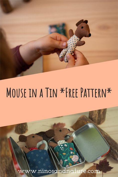 Small Stuffed Animals To Sew Free Pattern, Altoid Tin Animals, Mice Sewing Pattern Free, Fabric Mouse Pattern Free Sewing, Mouse In A Tin, Doll In A Tin, Mini Doll Sewing Pattern Free, Tiny Mouse Sewing Pattern, Mini Doll Sewing Pattern