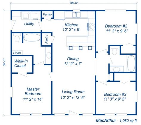 Budget Home Kits with Prices 3 Bedroom House Plan With Garage, 1080 Sq Ft House Plans, 3 Bedroom Square House Plans, 3 Bed Barndominium With Shop, 50x50 Barndominium Floor Plans, 1000 Sq Ft House Plans 3 Bedroom, 50x50 House Plans, Steel Home Kits, Metal Shop Houses