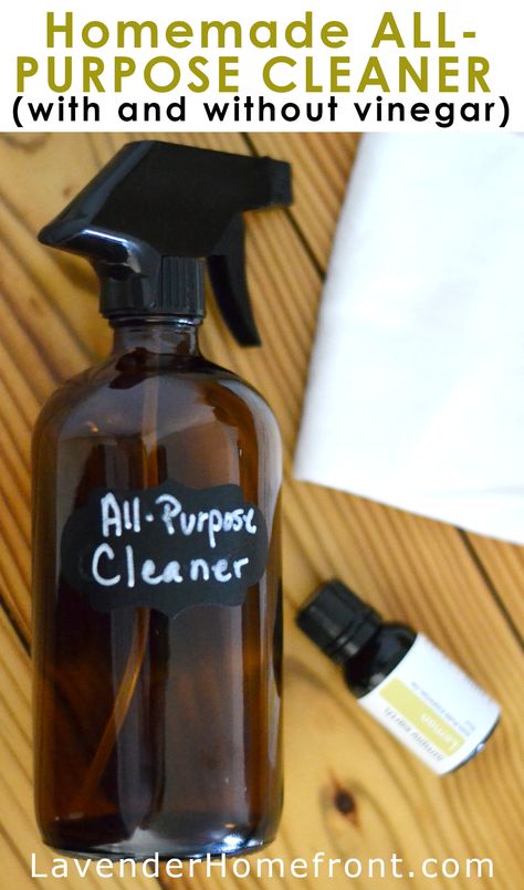 Homemade all-purpose non-toxic cleaner recipes with and without vinegar. Homemade All Purpose Cleaner, Diy All Purpose Cleaner, Granite Cleaner, Vinegar Cleaner, Diy Household Cleaners, Chemical Free Cleaning, All Purpose Cleaner, Cleaner Recipes, Homemade Cleaning Products