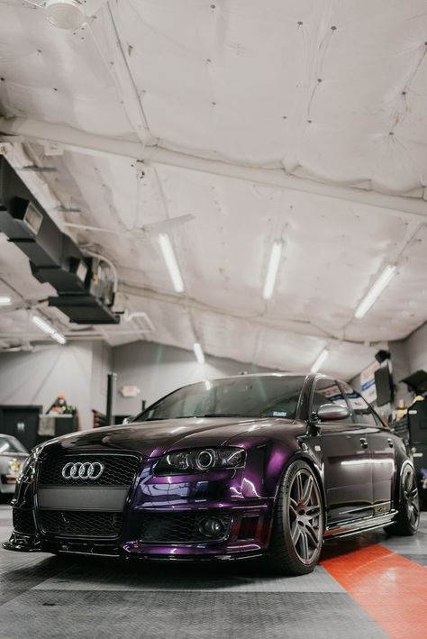 Audi RS4 Midnight Purple Vinyl Wrap Dark Purple Wrap Car, Purple Wrap Car, Midnight Purple Car Wrap, Car Aestethic, Midnight Purple Car, Audi Wrap, Purple Audi, Audi Sportback, Car Colours