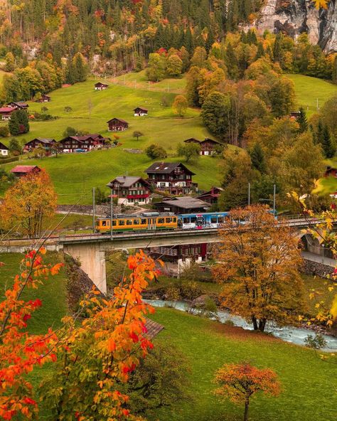 Amir Asani on Instagram: “Hello Autumn 🍂 Lauterbrunnen Valley during fall Season 🇨🇭Which is your favorite place in Switzerland to take fall Pictures? I can’t wait…” Lauterbrunnen Valley, Switzerland Destinations, Cozy Weather, Places In Switzerland, Visit Switzerland, Europe Photos, Switzerland Travel, Fall Pictures, Autumn Photography