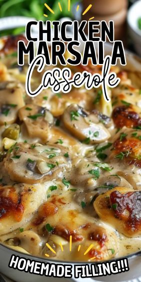 Let me introduce you to Chicken Marsala Casserole. This recipe takes the classic flavors of Chicken Marsala and transforms them into a hearty, satisfying casserole. It’s the perfect combination of… Baked Chicken Marsala, Chicken Marcella, Chicken Marsala Casserole, Carrot Cake Cheesecake Recipe, Pasta Bar, Potluck Dishes, Chicken Marsala, Yummy Casseroles, Chicken Pasta Recipes