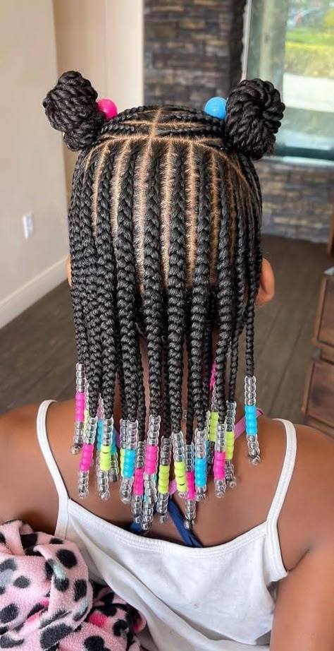 Styles For Kids Hair, Back To School Styles Braids, Braided Natural Hairstyles For Kids, Little Kids Hairstyles Black Natural, Girls Hair Braiding Styles, African Bead Hairstyles, Girl Braids Hairstyles Kids Black Little Easy Natural Hair, Girl Braided Hairstyles Kids Black, Girls Protective Hairstyles