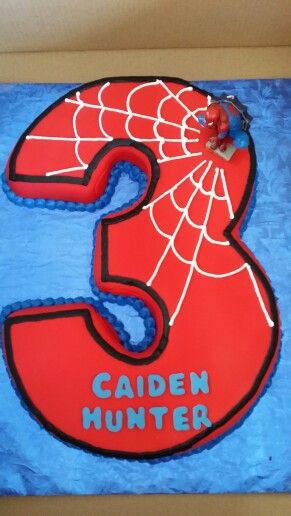 Spiderman cake Number 3 Spiderman Cake, Spiderman Birthday Party Food, Spiderman Cakes, Lion Birthday Cake, 3 Spiderman, Spidey Birthday, Spiderman Birthday Cake, Marvel Party, 5th Birthday Cake