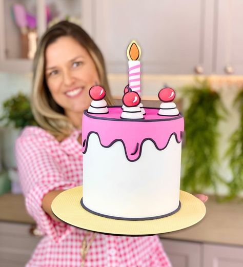 Animated Cake Design, Face Cake Design, Cartoon Cake Ideas, Comic Cake, Poppy Birthday, Cake With Candles, Torte Creative, Barbie Dog, Face Cake