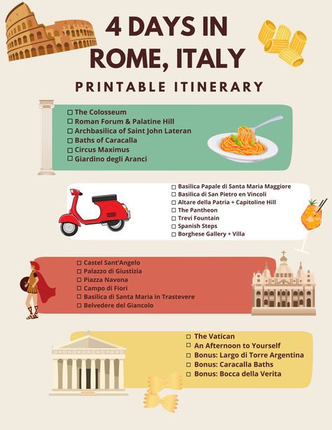 Rome To Lake Como, 4 Days In Rome Itinerary, Rome In 4 Days, Rome 4 Day Itinerary, Rome To Do List, How To Plan A Trip To Italy, Rome Must Do, Rome Must See, Best Things To Do In Rome