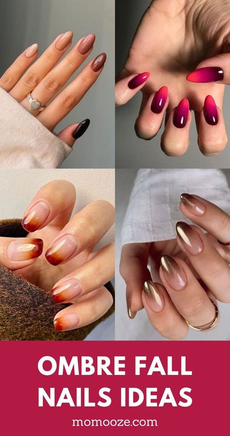 ombre fall nails ideas Gel Polish Nail Designs Ombre, Ombre Dip Powder Nails Fall, Ambre Nails Ombre Fall, Nail Designs Ombre Color Combos, Fall Ombre Nails Ideas Autumn, Ombre Dip Nails Fall, Ombre Fall Nail Designs, Maroon Ombre Nails, Fall Ombré Nails