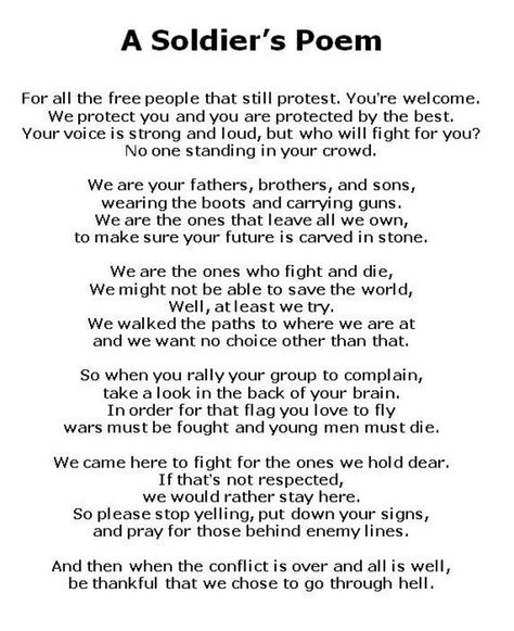 Click the image for the full poem... Poems For Soldiers, Army Poems Soldiers, Soldier Poem, Military Life Quotes, Soldier Quotes, Patriotic Poems, Indian Army Quotes, Army Man, Fallen Soldiers