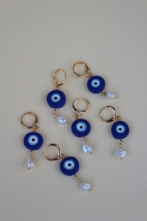 Evil Eye Clay Jewelry, Evil Eye Handmade Jewelry, Evil Eye Bead Earrings, Eye Earrings Clay, Evil Eye Polymer Clay Earrings, Evil Eye Diy Jewelry, Evil Eye Keychain Diy, Polymer Clay Evil Eye, Evil Eye Clay Earrings