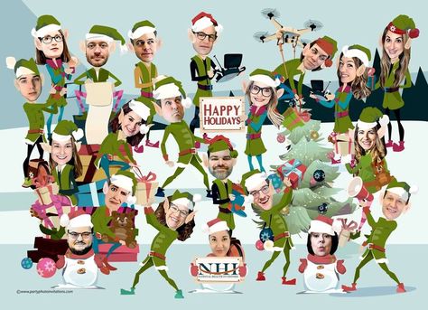 Company Christmas Card, Caricature Family, Funny Family Christmas Cards, Elf Christmas Card, Company Christmas Cards, Corporate Christmas Cards, Elves Christmas, Christmas Card Funny, Elf Yourself