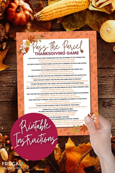 🦃 Welcome to our Thanksgiving Pass the Parcel Game - A Festive Tradition for All! 🦃Looking to add some extra delight and merriment to your Thanksgiving celebration? Look no further! Our Thanksgiving Pass the Parcel Game is the perfect addition to your holiday festivities. This cherished tradition is sure to bring laughter, joy, and a sense of togetherness to your gathering.How to Play: Gather your family and friends around the table, and let the fun begin! Follow the directions on the Thanksgi Pass The Gift Thanksgiving Game, Thanksgiving Table Game, Pass It On Game, Pen And Paper Games For Adults, Thanksgiving Activities For Adults Party Games, Friends Giving Party Ideas Decor, Thanksgiving Pass The Gift Game, Teen Friendsgiving Party Ideas, Games For Thanksgiving Family