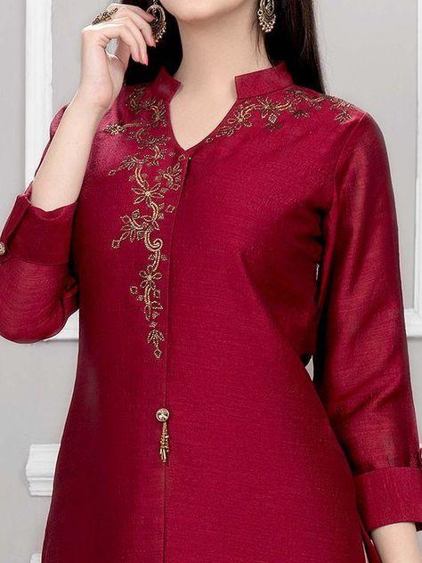 Silk Suit Neck Designs Indian, Silk Suits Designs Latest, High Neck Kurti Design, Punjabi Sharara, Design Kurti, Salwar Kameez Online Shopping, Silk Kurti Designs, Readymade Salwar Kameez, Simple Kurti Designs