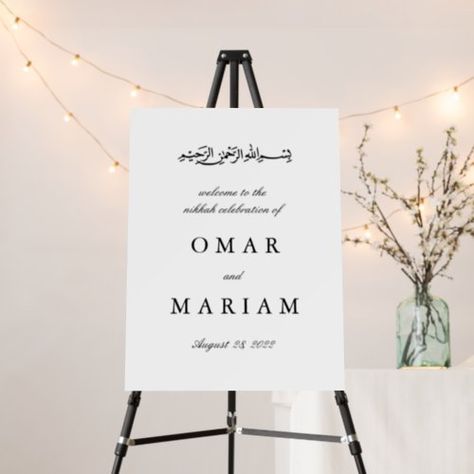 $44.20 | Classic Islamic Wedding Welcome Sign Foam Board #wedding welcome sign, wedding welcome poster, bismillah, nikah, black and white, arabic, muslim walima islamic decorations, wedding sign, welcome sign, wedding poster Hello 30 Birthday, Wedding Reception Signs, Islamic Wedding, 60th Birthday Party, Adult Birthday Party, 30th Birthday Parties, Wedding Welcome Sign, 40th Birthday Parties, Welcome To Our Wedding