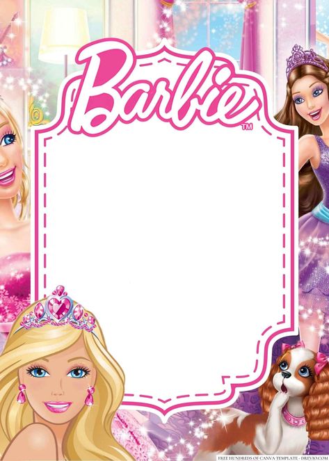 Barbie Cards Free Printable, Barbie Theme Birthday Invitation, Free Barbie Invitation Templates, Barbie Invitation Template Free Printable, Barbie Cards Birthday, Barbie Invitation Card, Barbie Birthday Invitations Template, Barbie Theme Invitation, Girls Birthday