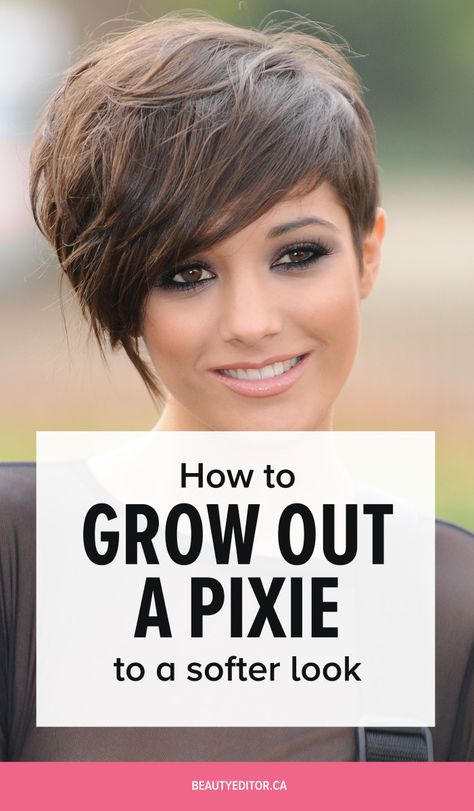 How to grow out a pixie to a softer look, according to celebrity hairstylist Bill Angst. Growing Out Hair Tips, Carre Haircut, Grow Out A Pixie, Growing Short Hair, Growing Out Pixie Cut, Growing Out Hair, Grown Out Pixie, Bangs Bob, Pixie Cut With Bangs