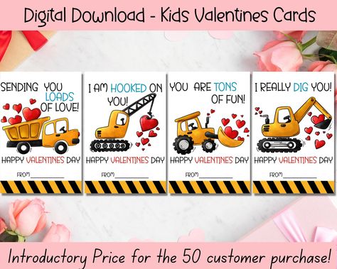 Construction Classroom, Construction Valentines, Train Valentine, Elephant Valentine, Boy Valentines, Classroom Valentine Cards, Bunny Valentines, Dinosaur Valentines, Owl Valentines