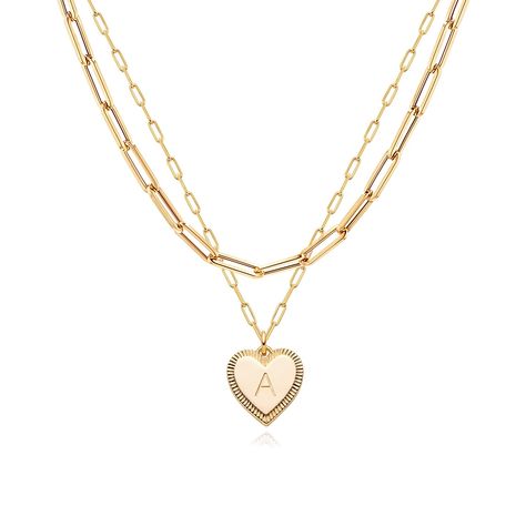 Gold Heart Necklace for Women Layered Initial Pendant Necklace Paperclip Gold Chain Aesthetic Jewelry Personalized 14k Gold Plated Necklaces (As an Amazon Associate I earn from qualifying purchases) Initial Heart Necklace, Initial Charm Bracelet, Gold Jewelry Simple, Initial Pendant Necklace, Heart Chain, Necklace Craft, Gold Heart Necklace, Gold Necklace Layered, Initial Pendant