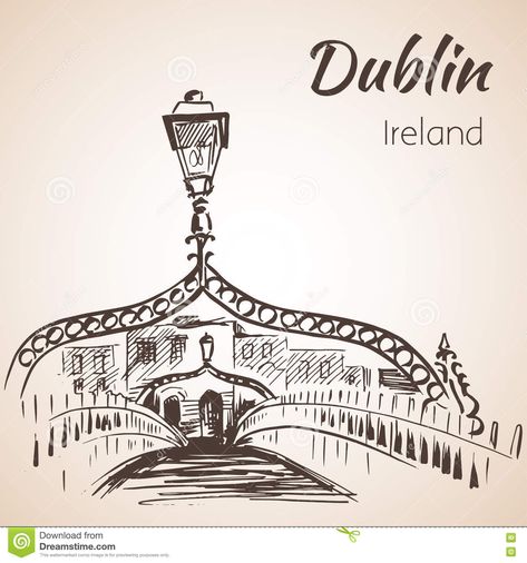 Ha'penny Bridge, Dublin, Ireland. Stock Vector - Illustration of drawing, history: 75082281 Dublin Bridge, Dublin Tattoo, Dublin Nightlife, Dublin Shopping, Drawings To Practice, Drawing History, Bridge Tattoo, Bridge Drawing, Travel Cake