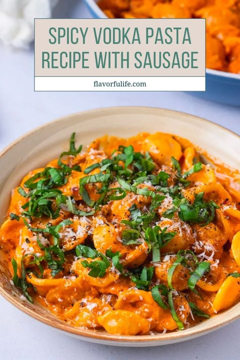 Vodka Pasta With Sausage, Gnocchi Vodka Sauce, Spicy Vodka Pasta Recipe, Spicy Sausage Recipes, Tomato Vodka Sauce, Vodka Pasta Recipe, Vodka Pasta Sauce, Gnocchi Lasagna, Unique Pasta Dishes