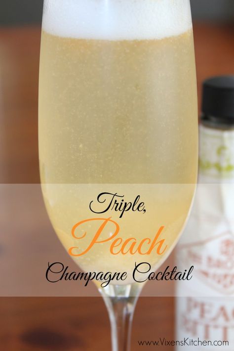 Triple Peach Champagne Cocktail Blue Alcoholic Drinks, Triple Sec Cocktails, Champagne Drinks, Making Wine, Food Sauces, Make Simple Syrup, Peach Puree, Coconut Cupcakes, House Parties