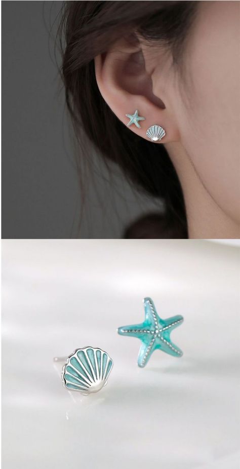 Cute Starfish Shell Silver Ocean Beach Jewelry For Her Women's Earring Studs Pearl Earrings Outfit, Gold Hoop Earrings Outfit, Diy Earrings Pearl, Cute Starfish, Fashion Earrings Studs, Small Pearl Earrings, Jewels Diy, Pearl Earrings Wedding, Mermaid Jewelry