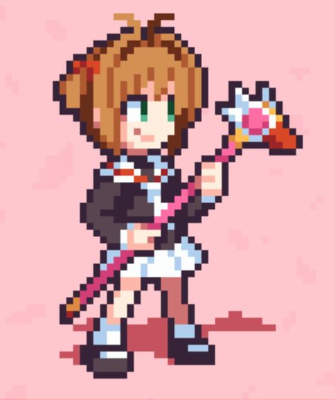 Pixel Anime Characters, Simple Anime Pixel Art, Cardcaptor Sakura Pixel Art, Sakura Perler Beads, Cute Pixel Art Kawaii, Yami Kawaii Pixel Art, Sailor Moon Pixel Art Grid, Pixel Art Portrait, Sakura Tree Pixel Art