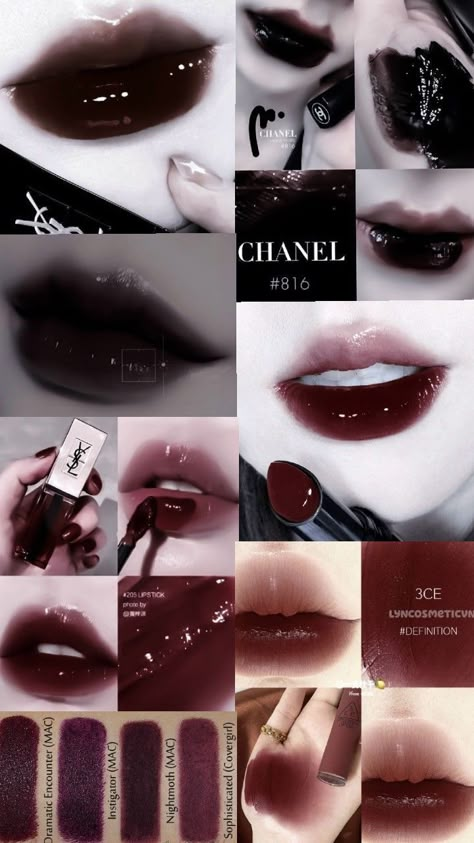 Cute Aesthetic Makeup, Dark Red Lipstick, Hunting Adeline, Make Up Things, Makeup Cantik, Japan Makeup, Lipstick Dark Red, Vampy Lips, Glossy Lips Makeup