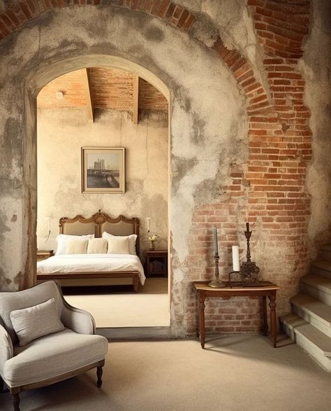 Brick Bedroom, Brick Cottage, Cotswolds Cottage, Italian Farmhouse, Light Brick, Instagram Light, Stone Interior, French Country House, Home Design Decor