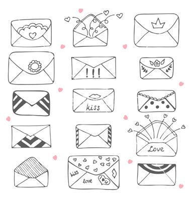 Set of hand drawn mailing envelopes communication vector 4300652 - by saenal78 on VectorStock® Envelope Doodles Hand Drawn, How To Draw An Envelope, Envelope Doodles Simple, Envelope Logo Design, Envelope Drawing Doodles, Cute Envelope Drawings, Doodle Envelope, Dnd Squad, Tattoo Envelope