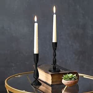 Taper Candle Decor, Candlesticks Decor, Black Candlestick Holders, Black Taper Candles, Bedroom Vibes, Elegant Candle Holders, Black Candle Holders, Candle Stick Decor, Wrought Iron Candle Holders