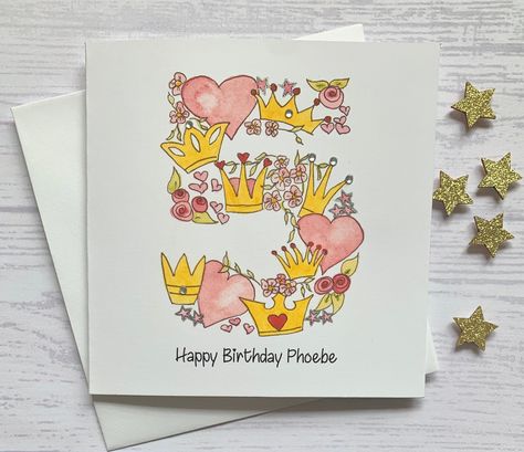 Excited to share this item from my #etsy shop: Princess personalised 5th birthday card . Cartoon style watercolour illustration of the number 5 embellished with silver metallic detail. Princess Card, Birthday Doodle, Happy Birthday Princess, Watercolor Birthday Cards, Beautiful Birthday Cards, Homemade Greeting Cards, Watercolor Birthday, Bday Cards, Watercolour Illustration