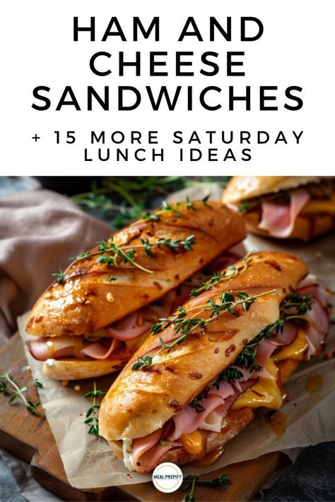 Ham and cheese sandwiches on crusty bread, perfect for a quick and satisfying Saturday lunch. Saturday Lunch Ideas, Ham And Cheese Sandwiches, Saturday Lunch, Ham And Cheese Sandwich, Lunch Idea, Busy Morning, Cheese Sandwiches, Ham And Cheese, Sandwich Recipes