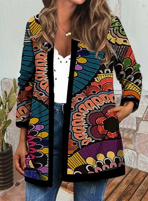 Boho Coat, Mode Prints, Womens Jackets Casual, Bohemian Print, Winter Cardigan, Cardigan Long, Palau, Floral Print Tops, Casual Coat