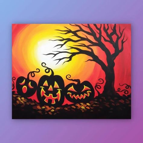 Halloween paintings that you can create! Jack O Lantern Painting On Canvas, Jack O Lantern Painting, Halloween Mosaic, Haunted House Drawing, Holiday Paintings, Halloween Canvas Paintings, Canvas Party, Halloween Canvas Art, Lantern Painting