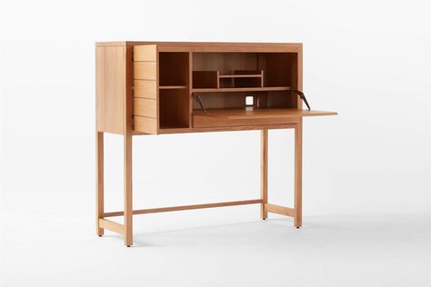 10 Easy Pieces: Hidden Desks - Remodelista Oak Secretary Desk, Wood Secretary Desk, Hidden Desk, Workspace Ideas, Executive Desks, Compact Desks, Lawson Fenning, Ikea Ivar, Modern Desks