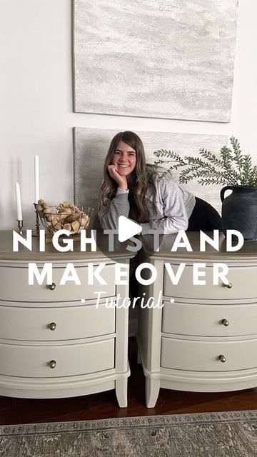 Jenna Townsend | Furniture Flips + DIY on Instagram: "These nightstands are so dreamy!😍 What do you think of this furniture makeover?  ✨Exact products used on this makeover are linked in my Amazon store in my bio. Message me if you have any questions or can’t find an item.  (I created a custom paint color using WO Fauna + Kashmir + Gray Linen)  #paintedfurniture #furnitureflip #nightstands #diyproject #furnituremakeover" Painting A Nightstand, Vintage Nightstand Makeover, Paint Bedroom Furniture Ideas, Painted Nightstand Ideas, Nightstand Makeover Diy, Diy Nightstand Makeover, Nightstand Makeover, Painted Night Stands, Painted Bedroom Furniture