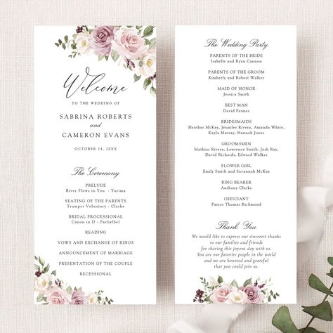 Floral Mauve Blush Greenery Elegant Script Wedding Program Mauve Purple Wedding, Blush And Greenery Wedding, White Purple Wedding, Mauve Wedding Theme, Jennifer Rivera, Purple White Wedding, Mauve Wedding, Mauve Blush, Wedding 2025