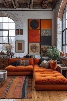 Orange Couch, Apartment Decor Inspiration, Living Room Inspo, Living Room Ideas, Dream House Decor, Living Room Inspiration, Dream Home Design, Apartment Living, Living Room Interior