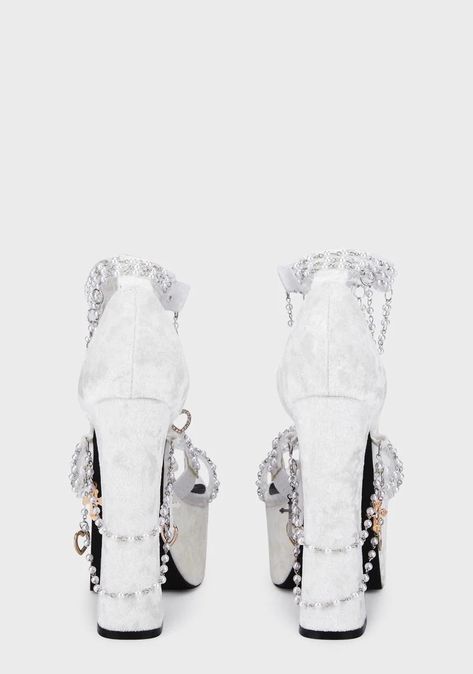 White version #dollskill #fyp #fashion #heels #shoes | TikTok Cute White Heels Prom, White Heels Prom, Outfits Thigh High Boots, Holy Revelation Platform Heels, Dollskill Shoes, Fairy Heels, Angel Shoes, Beaded Heels, White Platforms