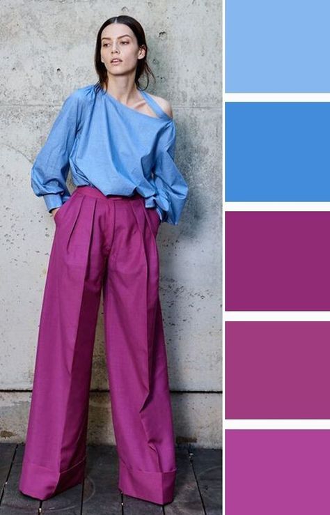 Magenta Color Combinations Outfit, Magenta Pants Outfit, Jewel Tones Fashion, Magenta Pants, Monday Outfit, Colour Blocking Fashion, Colour Combinations Fashion, Color Combos Outfit, Fashion Trend Forecast