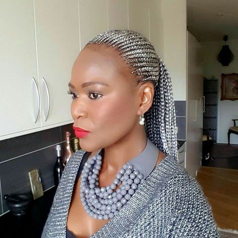 Silver grey cornrows Silver Hair Braids Black Women, Grey Cornrows, Gray Braids For Black Women, Gray Braids For Black Women Silver Hair, Braids For Older Black Women Over 50, Silver Hair Braids, Silver Braids, Hairstyles For Gray Hair, Gray Hair Over 50