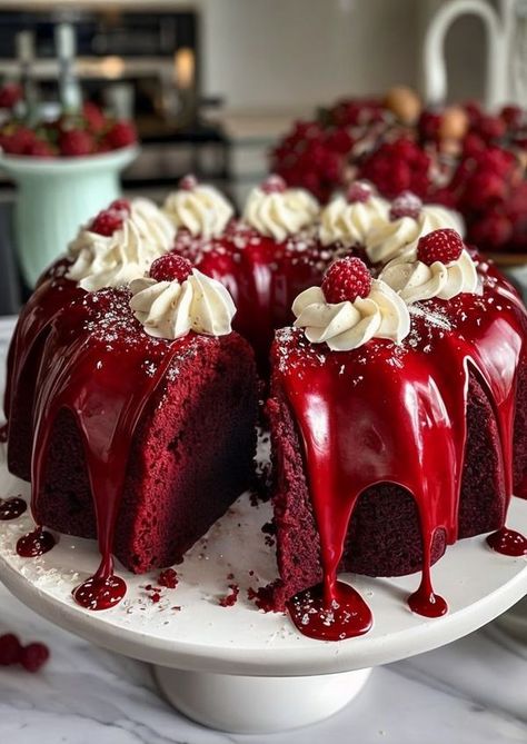 Korean Red Velvet Cake, Red Velvet Cheesecake Bundt Cake, Churro Bundt Cake, Filled Bundt Cake Recipes, Cheesecake Bundt Cake, Red Velvet Bundt, Red Velvet Cheesecake Cake, Red Velvet Bundt Cake, Caramel Cake Recipe