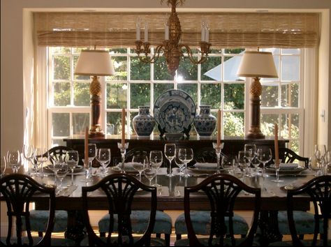 Buffet in front of window - great choice for our dining room (even looks a little like our dining room). Buffet In Front Of Window, British Colonial Home, Rooms Decoration, Colonial Home Decor, Dining Room Victorian, Traditional Dining Rooms, Country Dining Rooms, British Colonial Style, Colonial Design