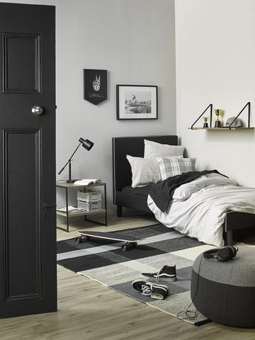 Boy's Monochrome Bedroom Inspiration — littlewhimsy Boys Monochrome Bedroom, Ambani House, Boys Bedroom Modern, Monochrome Room, Black And Grey Bedroom, Cardboard Wall, Key House, Monochrome Bedroom, Nice Houses