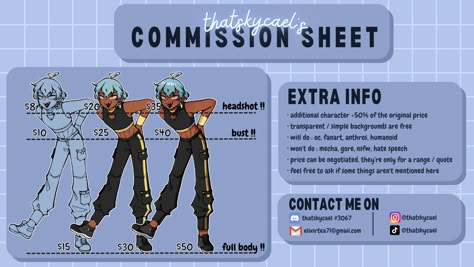 Art Commission Sheet Ideas, Art Commision Sheet, Character Commission Sheet, Commission Sheet Example, Art Commision Sheet Template, Commission Prices Sheet, Comissions Art Prices Template, Art Comissions Template, Carrd Inspo Commission